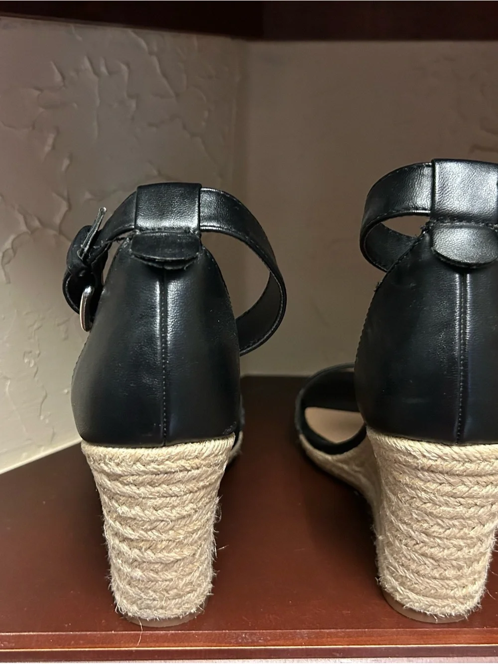 Black Espadrille Wedge Sandals with Ankle Strap